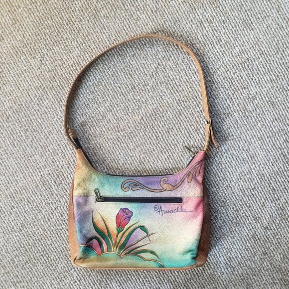 Anuschka Hobo Shoulder Bag w/ Wallet Hand Painted Leather Purse Butterfly - Picture 2 of 14